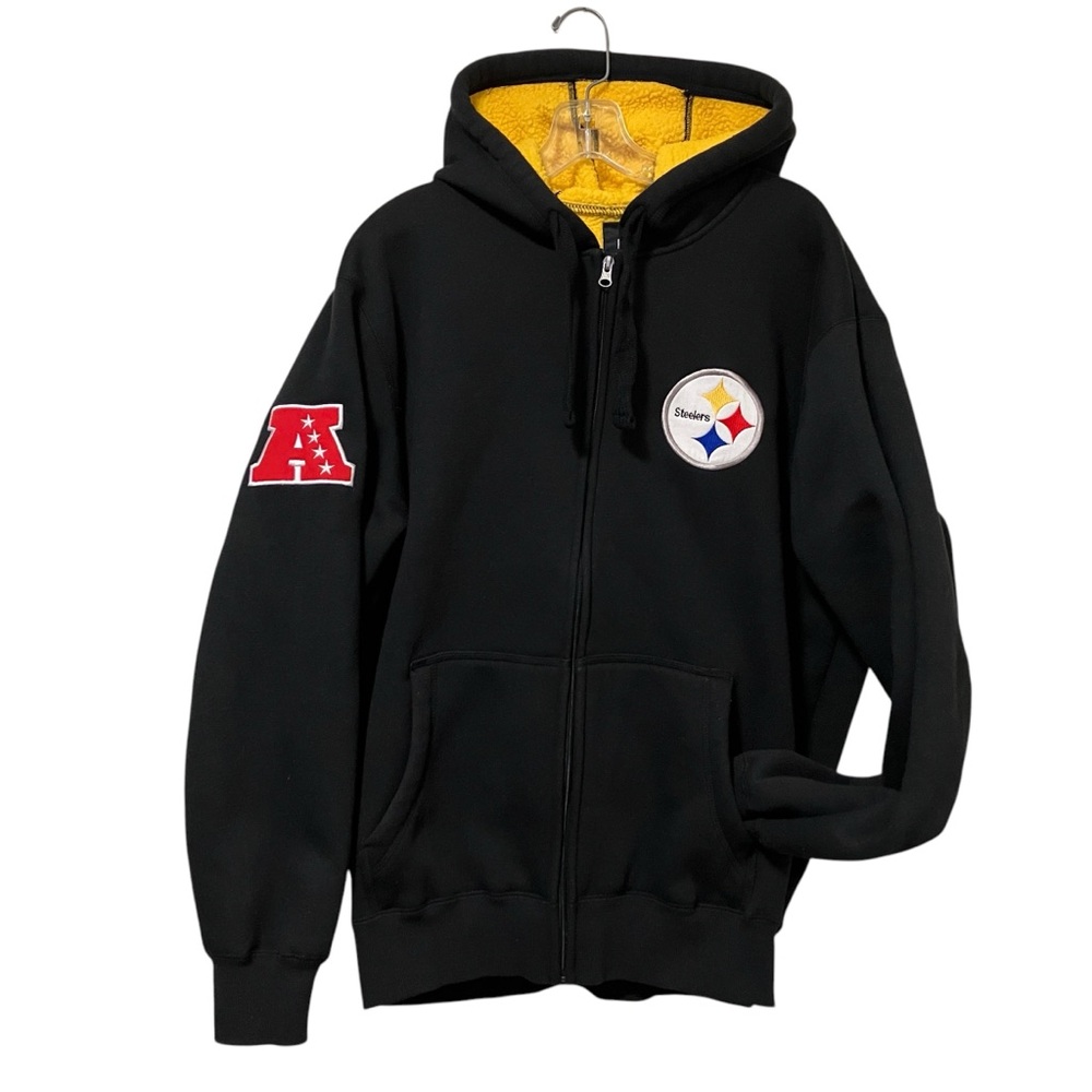 NFL Pittsburgh Steelers Black Hooded Fleece Lined Zip Up Sweatshirt Jacket - Picture 13 of 13